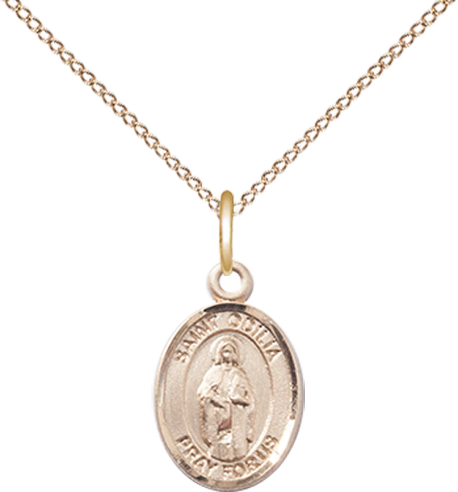 14kt Gold Filled Saint Odilia Pendant on a 18 inch Gold Filled Light Curb chain