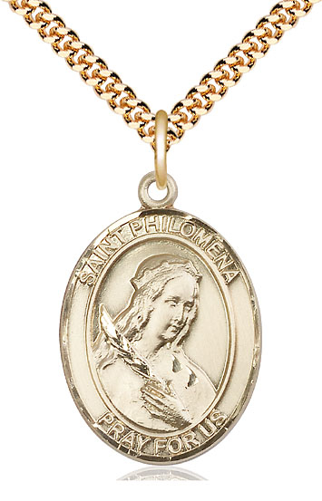 14kt Gold Filled Saint Philomena Pendant on a 24 inch Gold Plate Heavy Curb chain