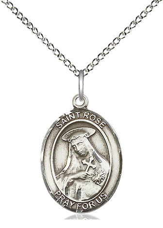 Sterling Silver Saint Rose of Lima Pendant on a 18 inch Sterling Silver Light Curb chain
