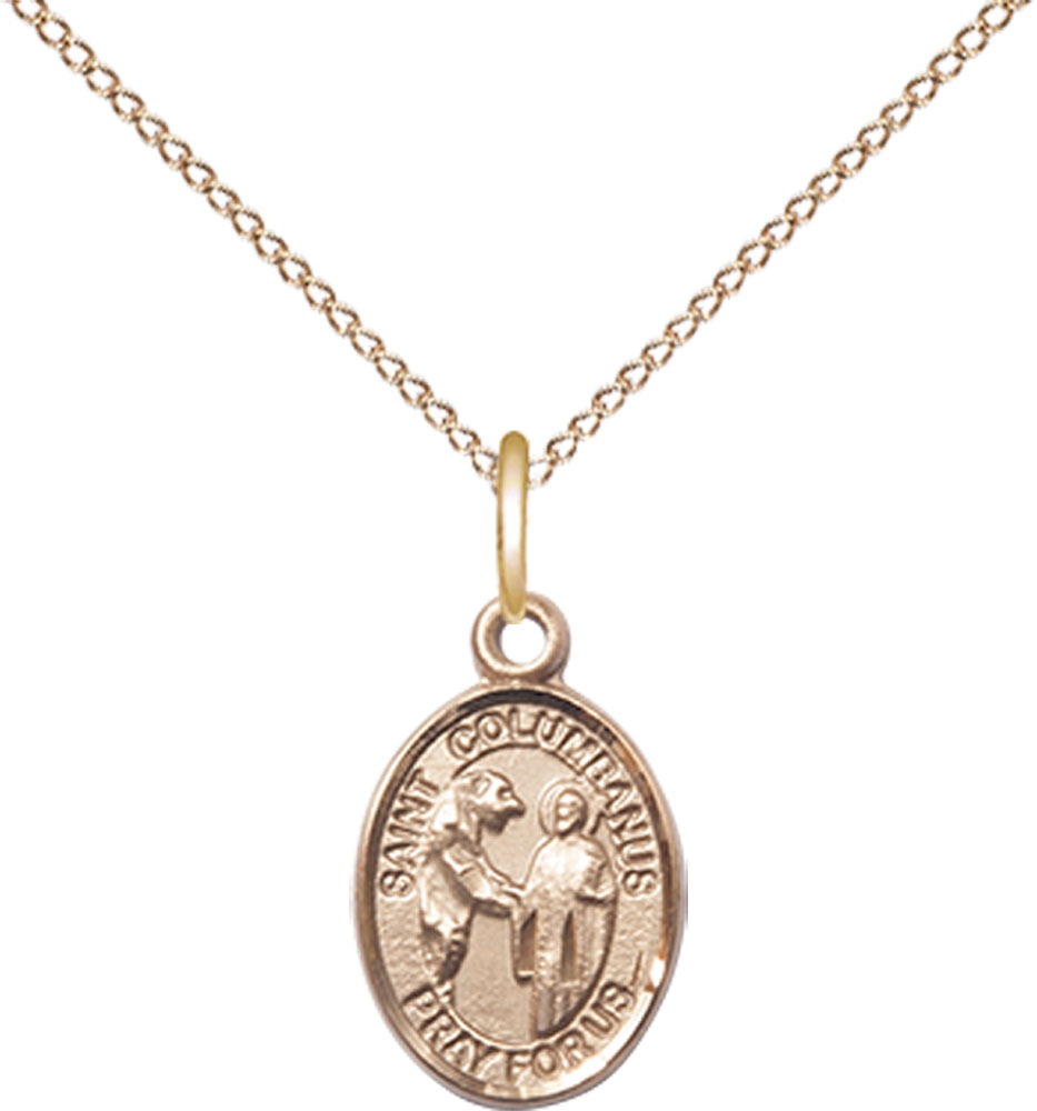 14kt Gold Filled Saint Columbanus Pendant on a 18 inch Gold Filled Light Curb chain
