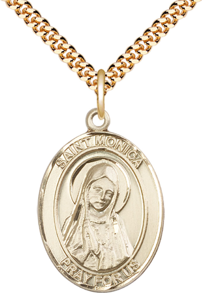 14kt Gold Filled Saint Monica Pendant on a 24 inch Gold Plate Heavy Curb chain