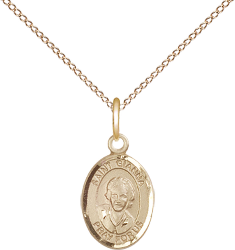 14kt Gold Filled Saint Gianna Pendant on a 18 inch Gold Filled Light Curb chain