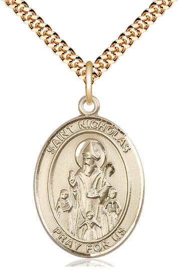 14kt Gold Filled Saint Nicholas Pendant on a 24 inch Gold Plate Heavy Curb chain