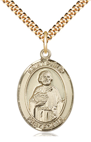 14kt Gold Filled Saint Philip the Apostle Pendant on a 24 inch Gold Plate Heavy Curb chain