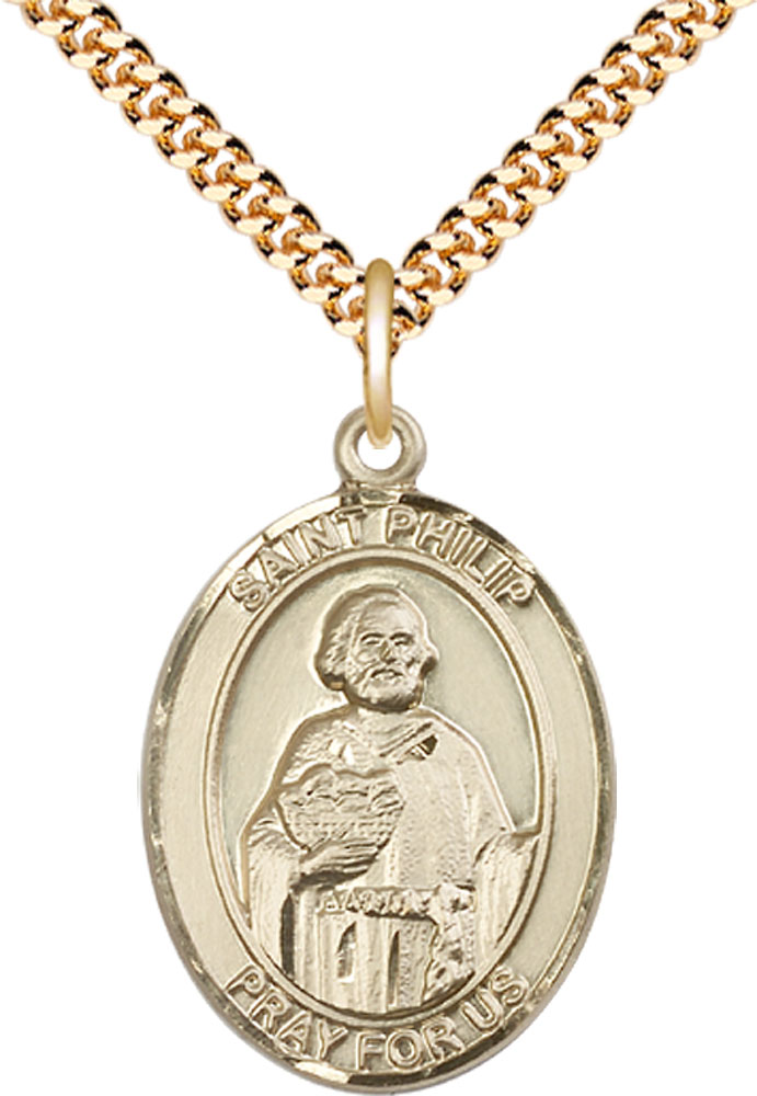 14kt Gold Filled Saint Philip the Apostle Pendant on a 24 inch Gold Plate Heavy Curb chain