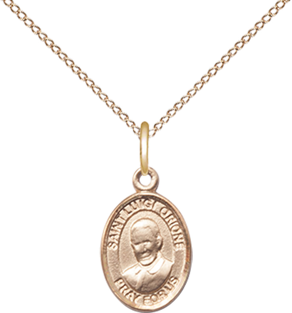 14kt Gold Filled Saint Luigi Orione Pendant on a 18 inch Gold Filled Light Curb chain