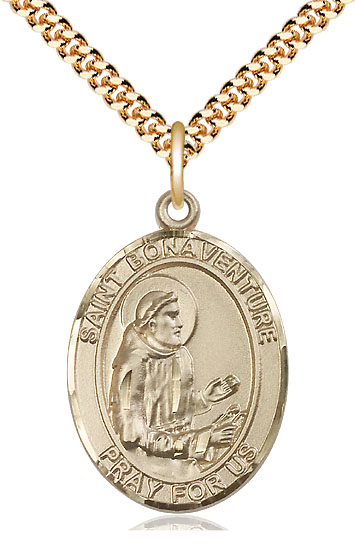 14kt Gold Filled Saint Bonaventure Pendant on a 24 inch Gold Plate Heavy Curb chain