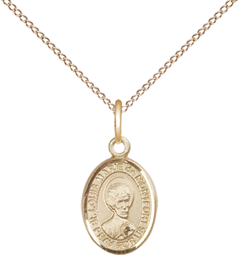 14kt Gold Filled Saint Louis Marie de Montfort Pendant on a 18 inch Gold Filled Light Curb chain