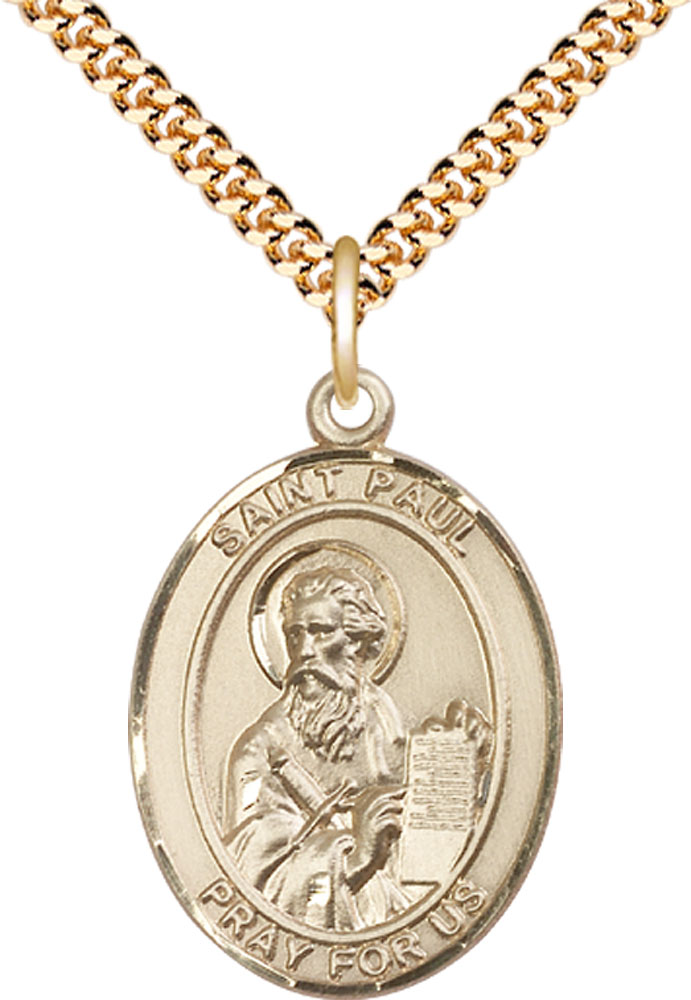 14kt Gold Filled Saint Paul the Apostle Pendant on a 24 inch Gold Plate Heavy Curb chain