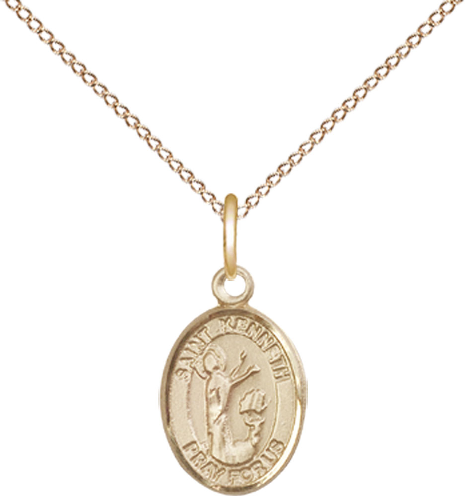 14kt Gold Filled Saint Kenneth Pendant on a 18 inch Gold Filled Light Curb chain