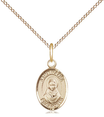 14kt Gold Filled Saint Rafka Pendant on a 18 inch Gold Filled Light Curb chain
