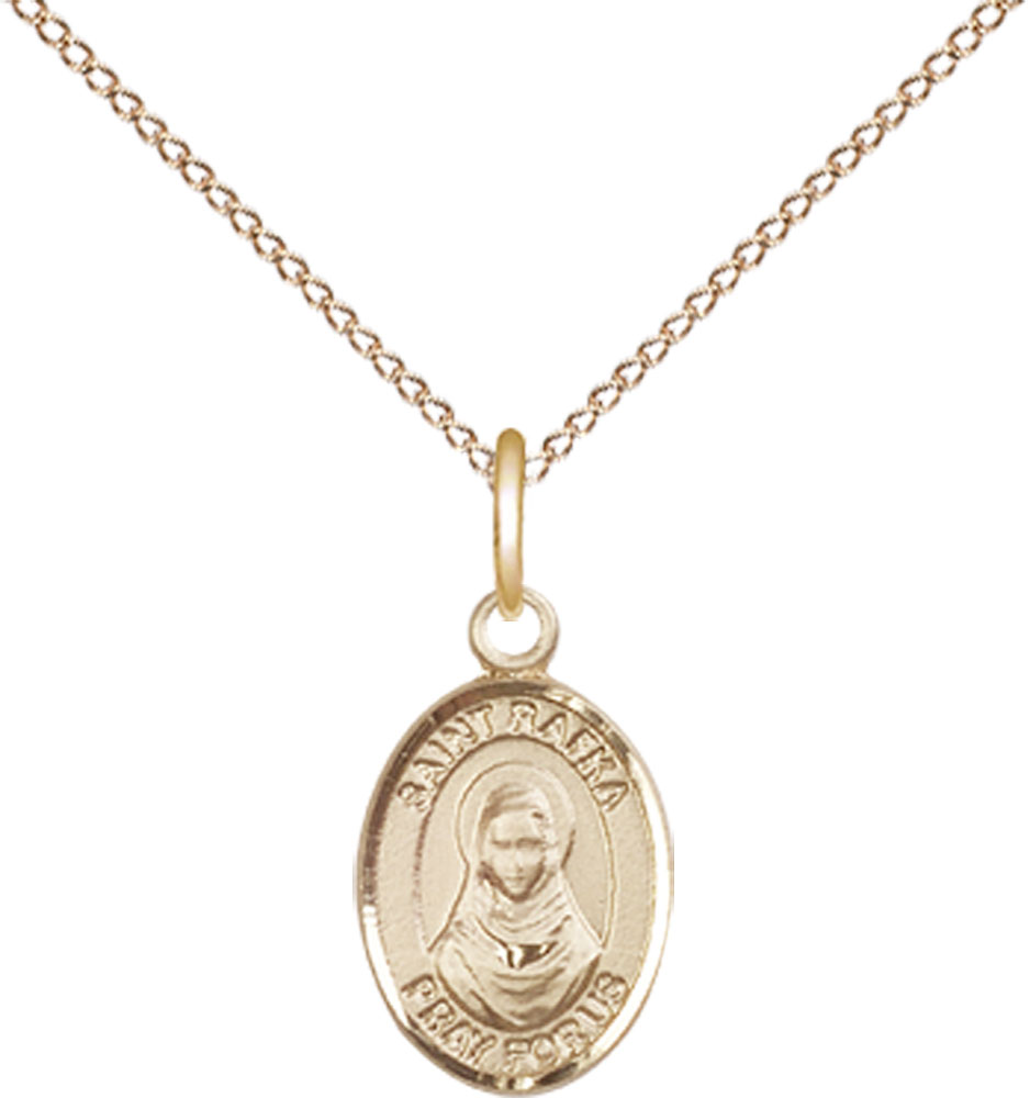 14kt Gold Filled Saint Rafka Pendant on a 18 inch Gold Filled Light Curb chain