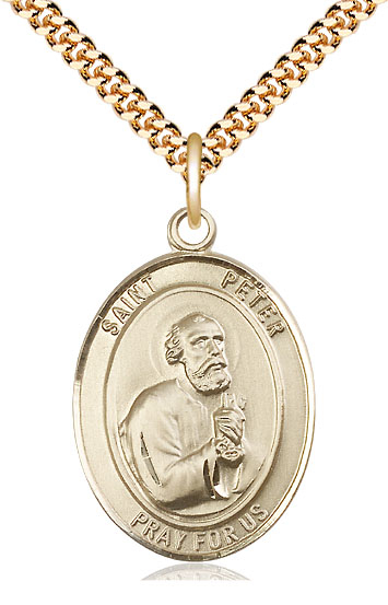 14kt Gold Filled Saint Peter the Apostle Pendant on a 24 inch Gold Plate Heavy Curb chain