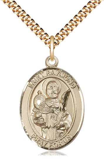 14kt Gold Filled Saint Raymond Nonnatus Pendant on a 24 inch Gold Plate Heavy Curb chain