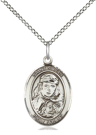 Sterling Silver Saint Sarah Pendant on a 18 inch Sterling Silver Light Curb chain