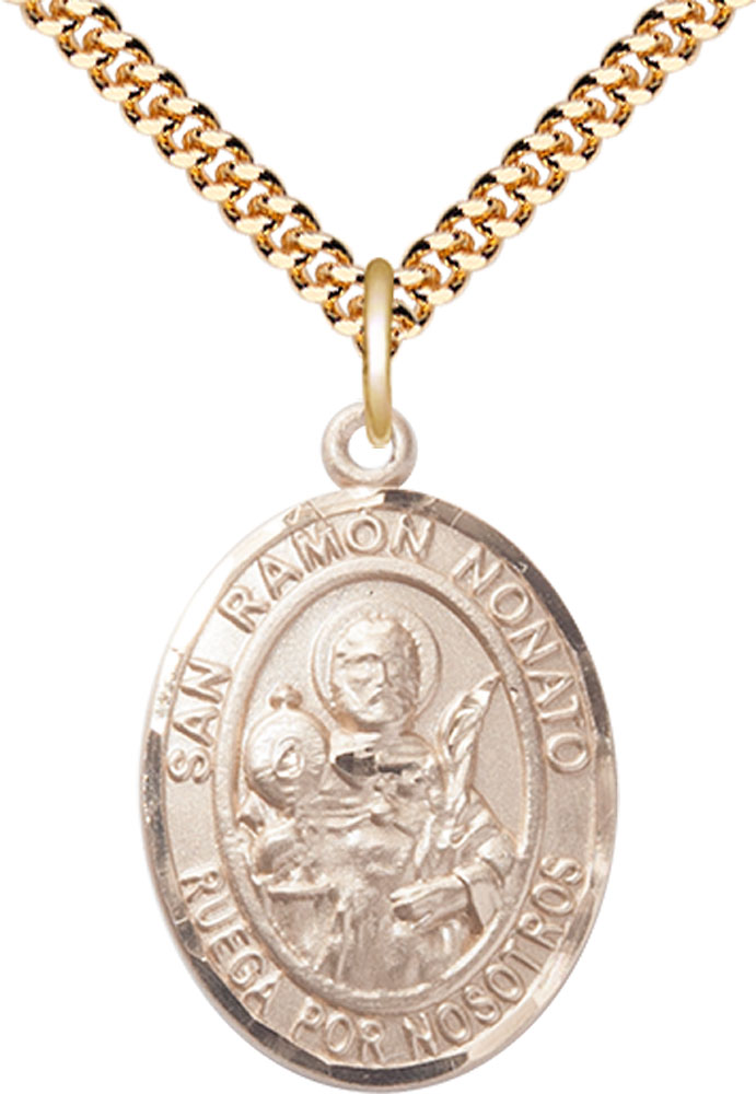 14kt Gold Filled San Raymon Nonato Pendant on a 24 inch Gold Plate Heavy Curb chain