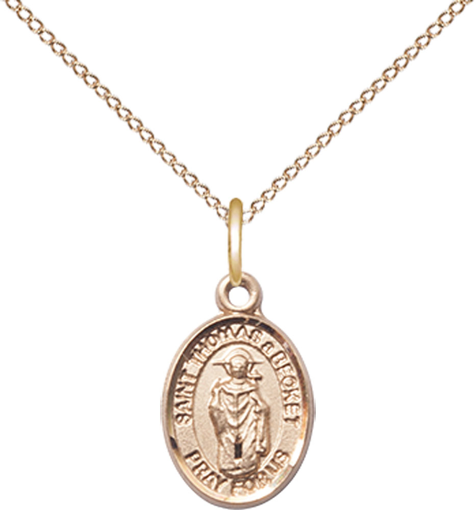 14kt Gold Filled Saint Thomas A Becket Pendant on a 18 inch Gold Filled Light Curb chain