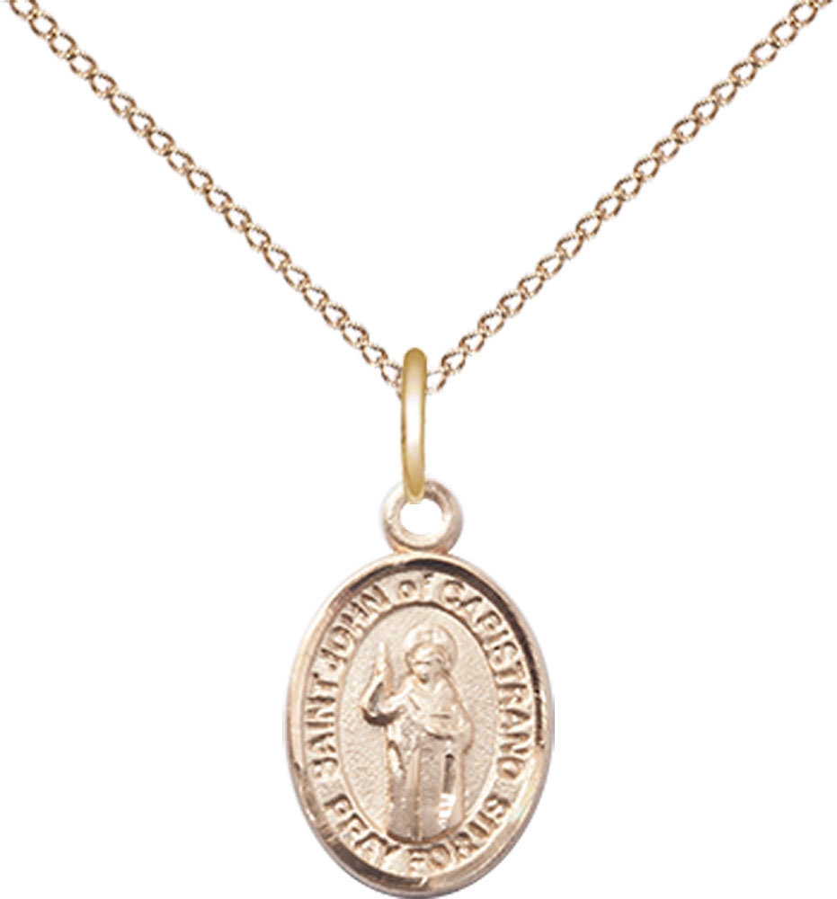 14kt Gold Filled Saint John of Capistrano Pendant on a 18 inch Gold Filled Light Curb chain