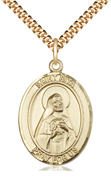 14kt Gold Filled Saint Rita of Cascia Pendant on a 24 inch Gold Plate Heavy Curb chain