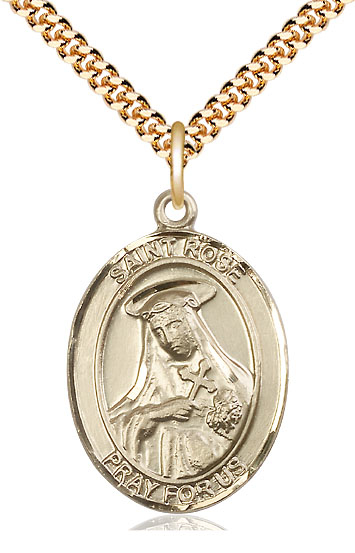 14kt Gold Filled Saint Rose of Lima Pendant on a 24 inch Gold Plate Heavy Curb chain