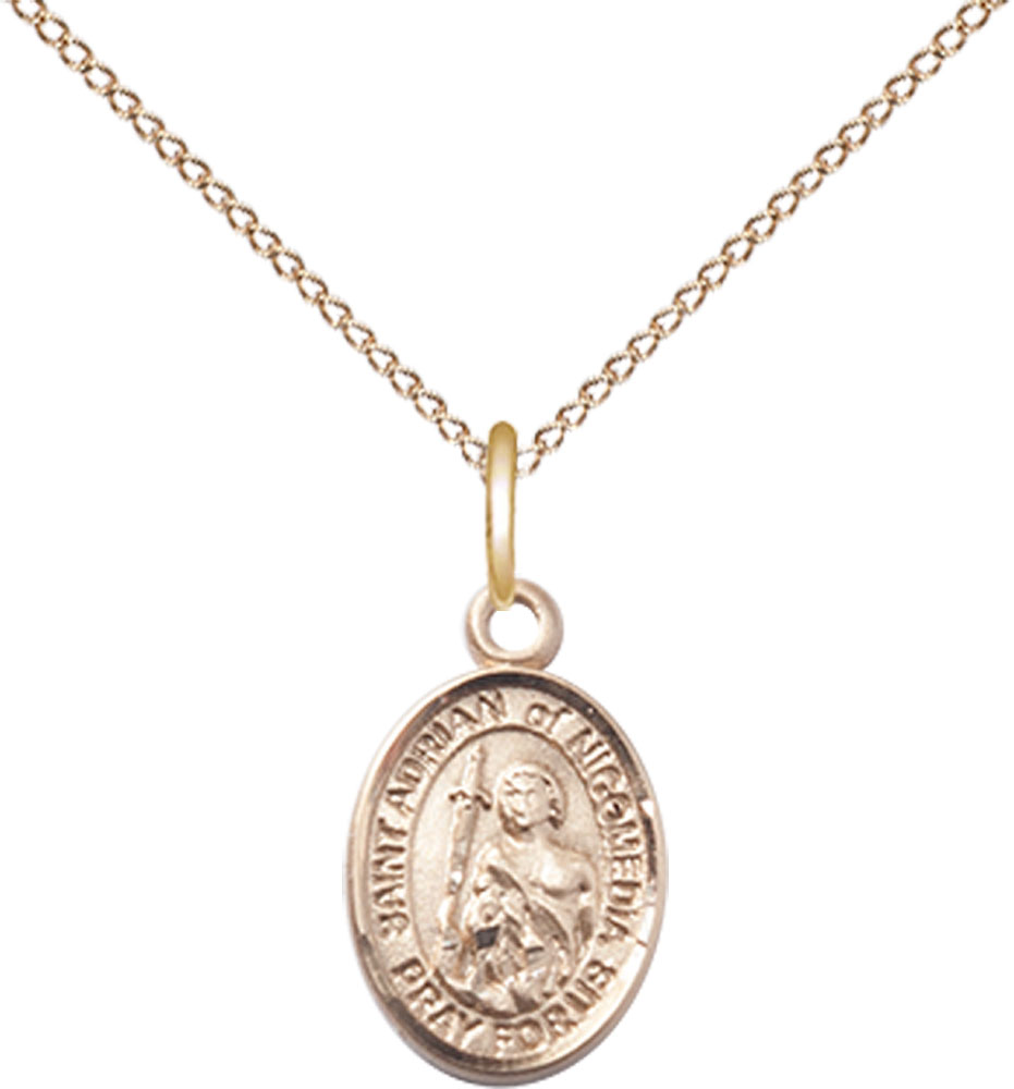 14kt Gold Filled Saint Adrian of Nicomedia Pendant on a 18 inch Gold Filled Light Curb chain