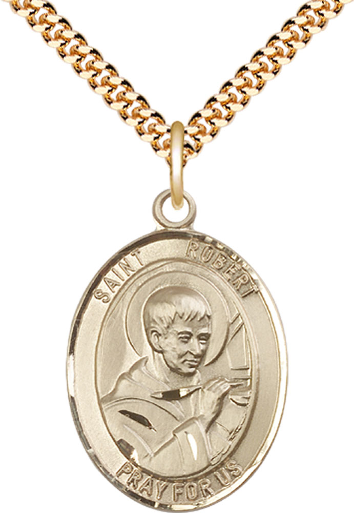 14kt Gold Filled Saint Robert Bellarmine Pendant on a 24 inch Gold Plate Heavy Curb chain