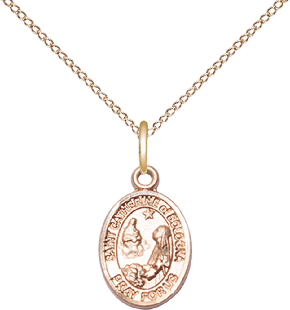 14kt Gold Filled Saint Catherine of Bologna Pendant on a 18 inch Gold Filled Light Curb chain