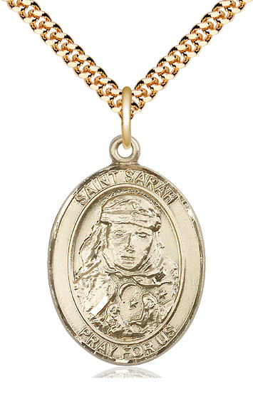14kt Gold Filled Saint Sarah Pendant on a 24 inch Gold Plate Heavy Curb chain