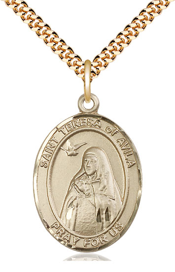 14kt Gold Filled Saint Teresa of Avila Pendant on a 24 inch Gold Plate Heavy Curb chain