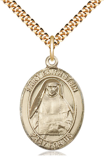 14kt Gold Filled Saint Edith Stein Pendant on a 24 inch Gold Plate Heavy Curb chain