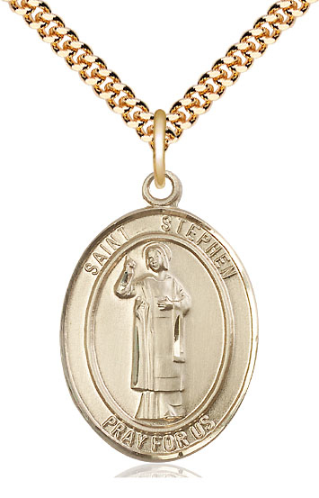 14kt Gold Filled Saint Stephen the Martyr Pendant on a 24 inch Gold Plate Heavy Curb chain