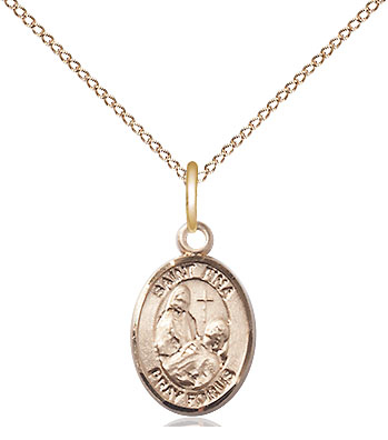 14kt Gold Filled Saint Fina Pendant on a 18 inch Gold Filled Light Curb chain