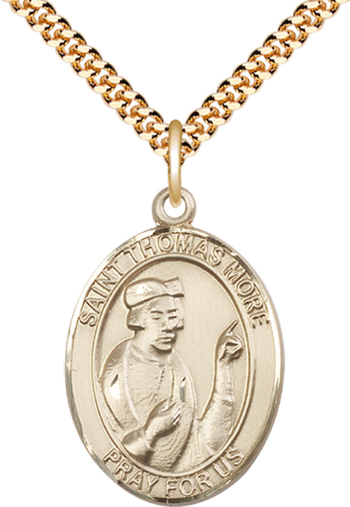14kt Gold Filled Saint Thomas More Pendant on a 24 inch Gold Plate Heavy Curb chain