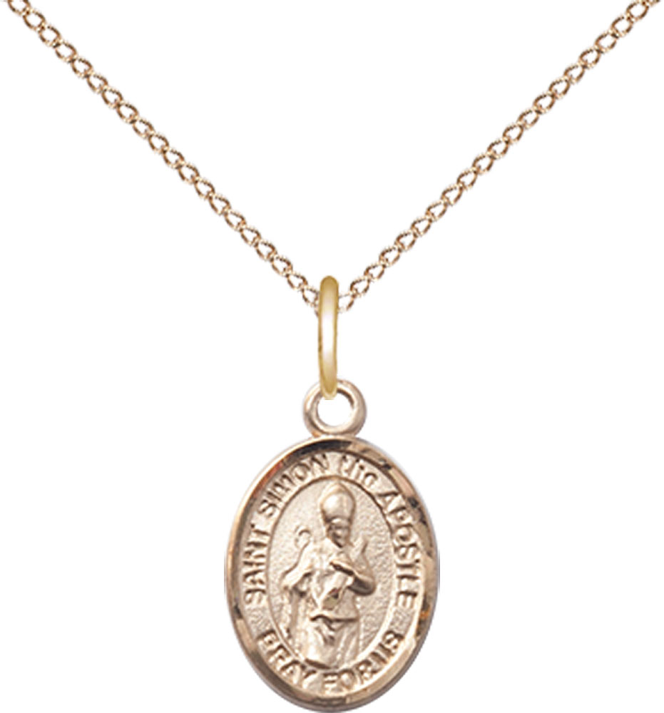 14kt Gold Filled Saint Simon Pendant on a 18 inch Gold Filled Light Curb chain