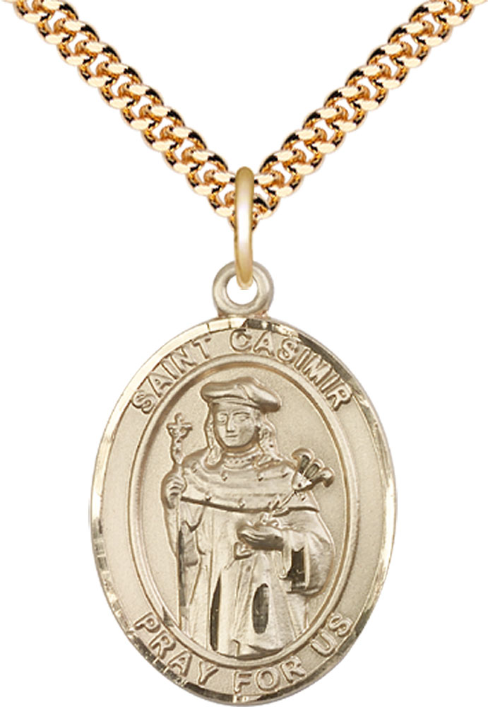 14kt Gold Filled Saint Casimir of Poland Pendant on a 24 inch Gold Plate Heavy Curb chain