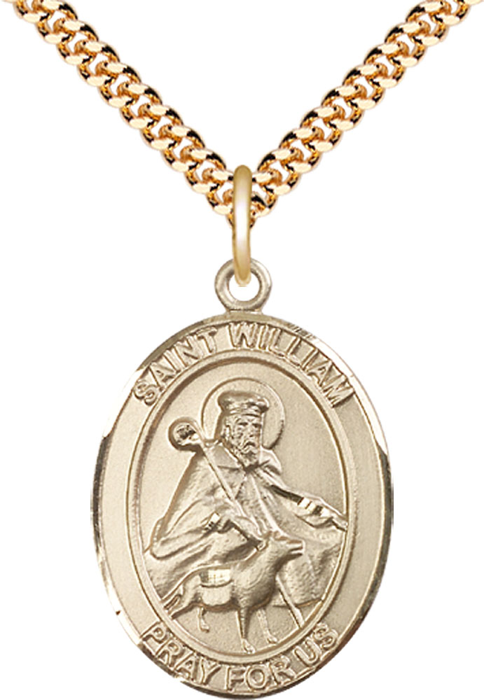 14kt Gold Filled Saint William of Rochester Pendant on a 24 inch Gold Plate Heavy Curb chain