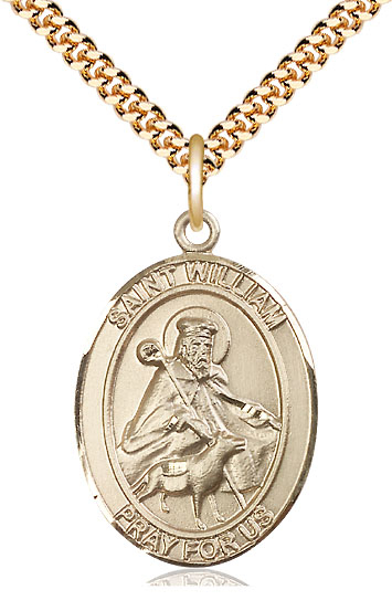 14kt Gold Filled Saint William of Rochester Pendant on a 24 inch Gold Plate Heavy Curb chain