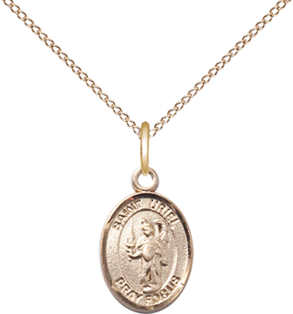 14kt Gold Filled Saint Uriel the Archangel Pendant on a 18 inch Gold Filled Light Curb chain