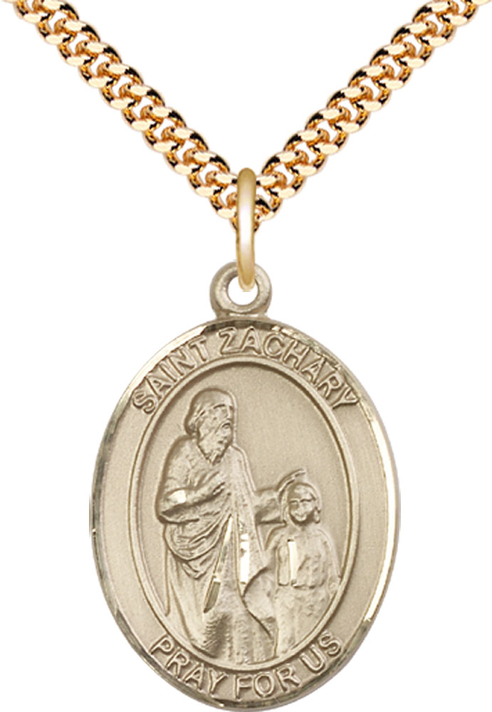 14kt Gold Filled Saint Zachary Pendant on a 24 inch Gold Plate Heavy Curb chain