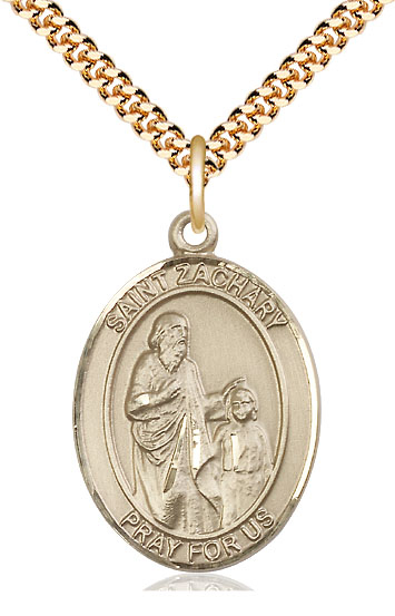 14kt Gold Filled Saint Zachary Pendant on a 24 inch Gold Plate Heavy Curb chain
