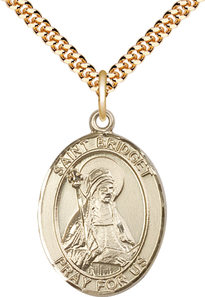 14kt Gold Filled Saint Bridget of Sweden Pendant on a 24 inch Gold Plate Heavy Curb chain