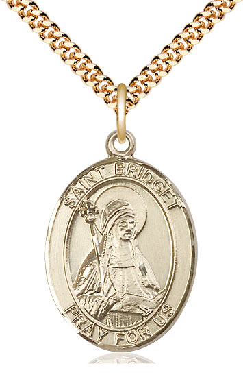 14kt Gold Filled Saint Bridget of Sweden Pendant on a 24 inch Gold Plate Heavy Curb chain