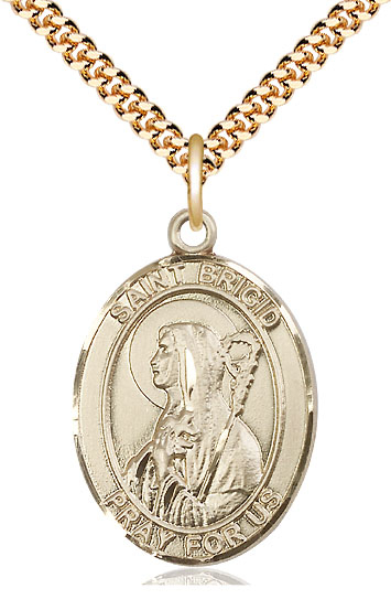 14kt Gold Filled Saint Brigid of Ireland Pendant on a 24 inch Gold Plate Heavy Curb chain