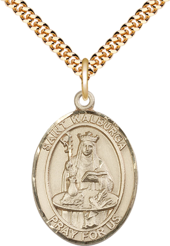14kt Gold Filled Saint Walburga Pendant on a 24 inch Gold Plate Heavy Curb chain