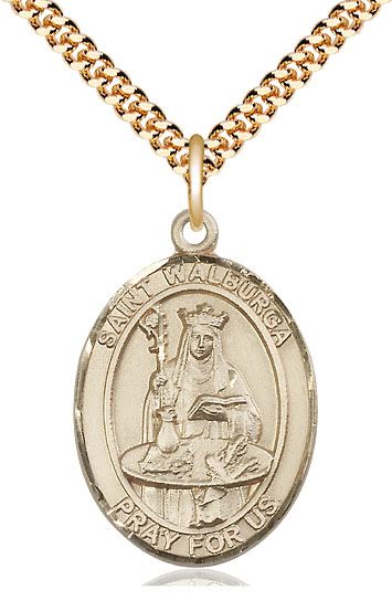 14kt Gold Filled Saint Walburga Pendant on a 24 inch Gold Plate Heavy Curb chain