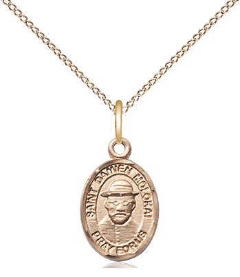 14kt Gold Filled Saint Damien of Molokai Pendant on a 18 inch Gold Filled Light Curb chain