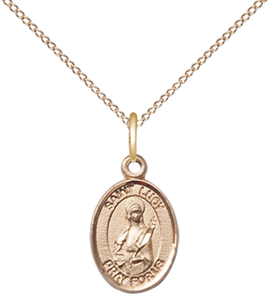 14kt Gold Filled Saint Lucy Pendant on a 18 inch Gold Filled Light Curb chain