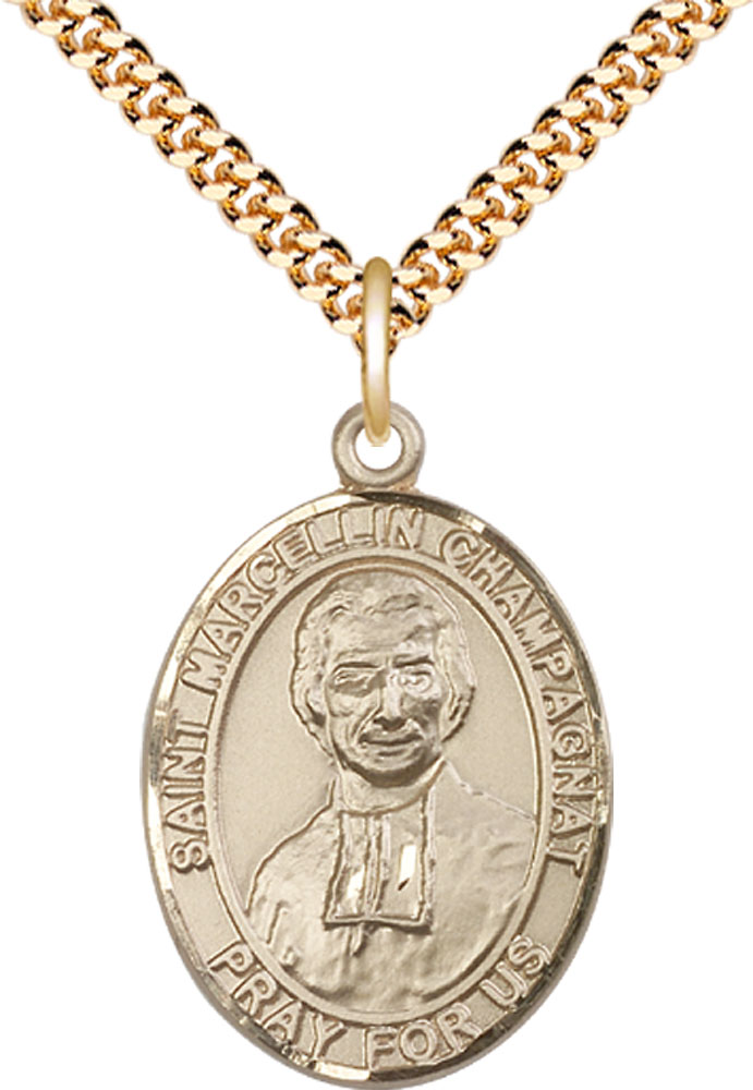 14kt Gold Filled Saint Marcellin Champagnat Pendant on a 24 inch Gold Plate Heavy Curb chain