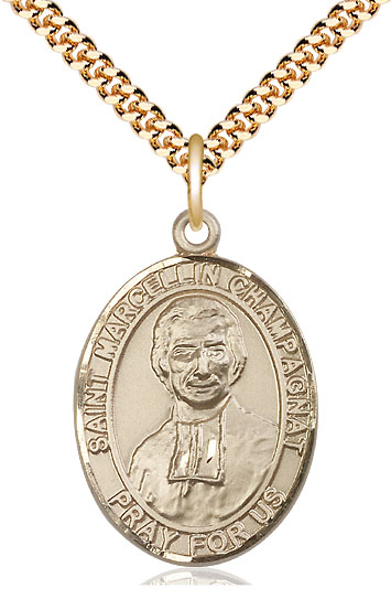 14kt Gold Filled Saint Marcellin Champagnat Pendant on a 24 inch Gold Plate Heavy Curb chain