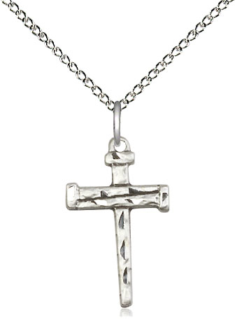 Sterling Silver Nail Cross Pendant on a 18 inch Sterling Silver Light Curb chain